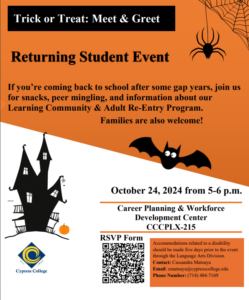 Flyer for meet and greet for returning students