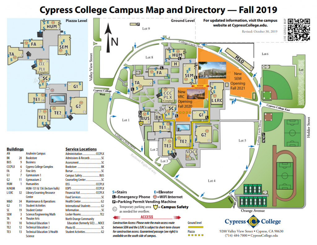 Santiago Canyon College Map Campus Map & Directions - Cypress College