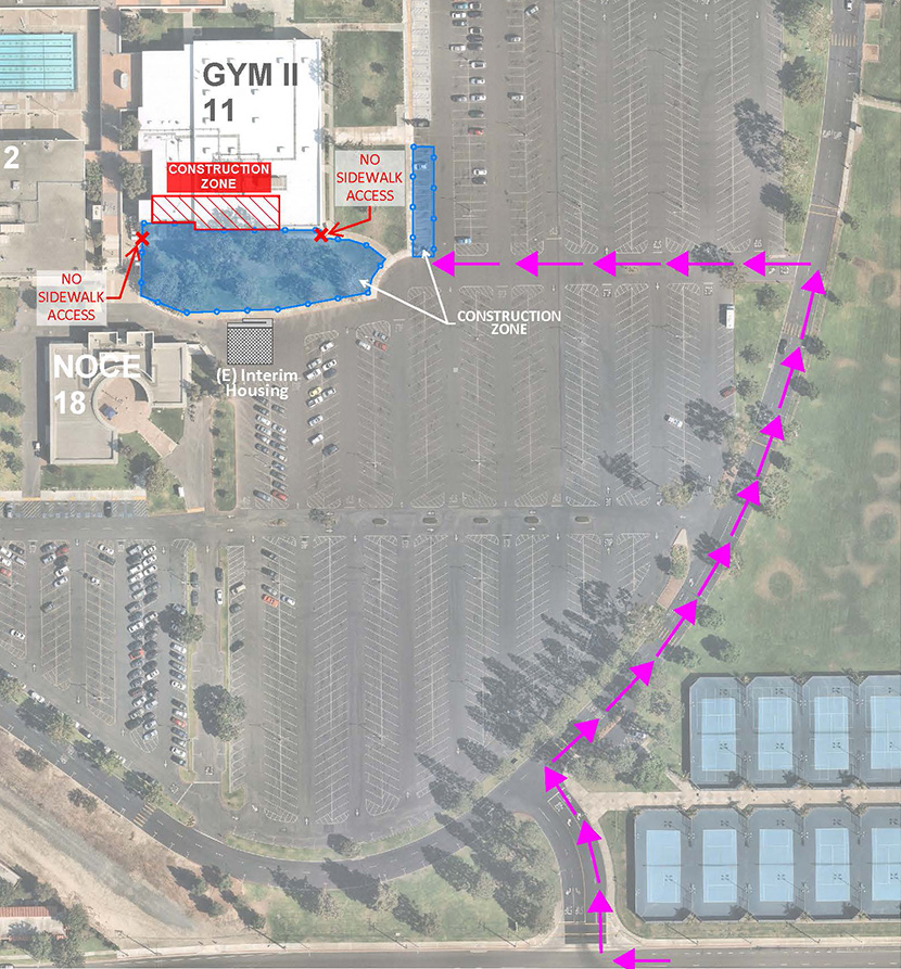 Map of campus showing construction of health center